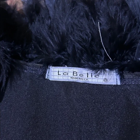 Black feathered bolero with sheer sleeves, vintage, Labelle, sz S GUC - Picture 7 of 9